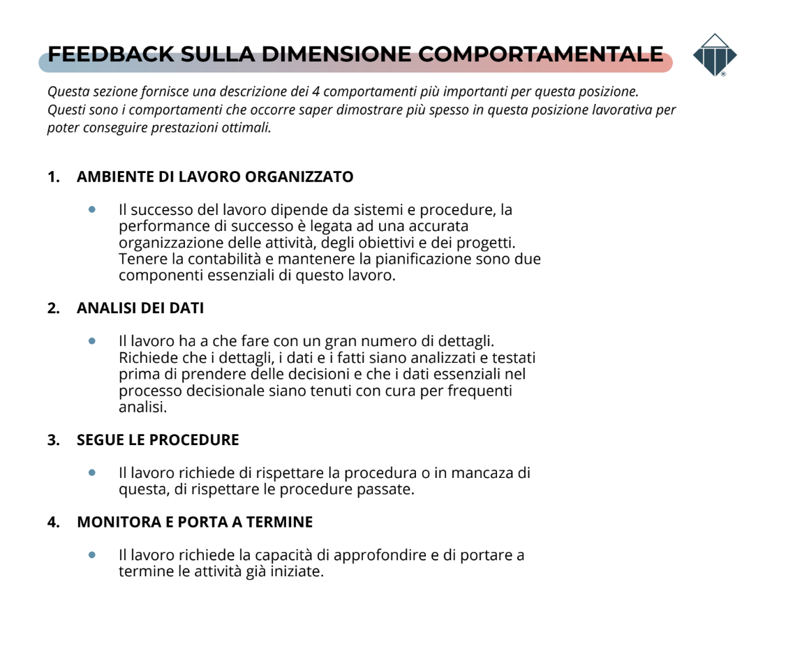 Feedback sulla dimensione comportamentale TTI Success Insights